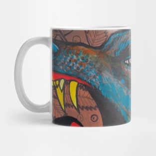 Angry blue wolf and flower doodling Mug